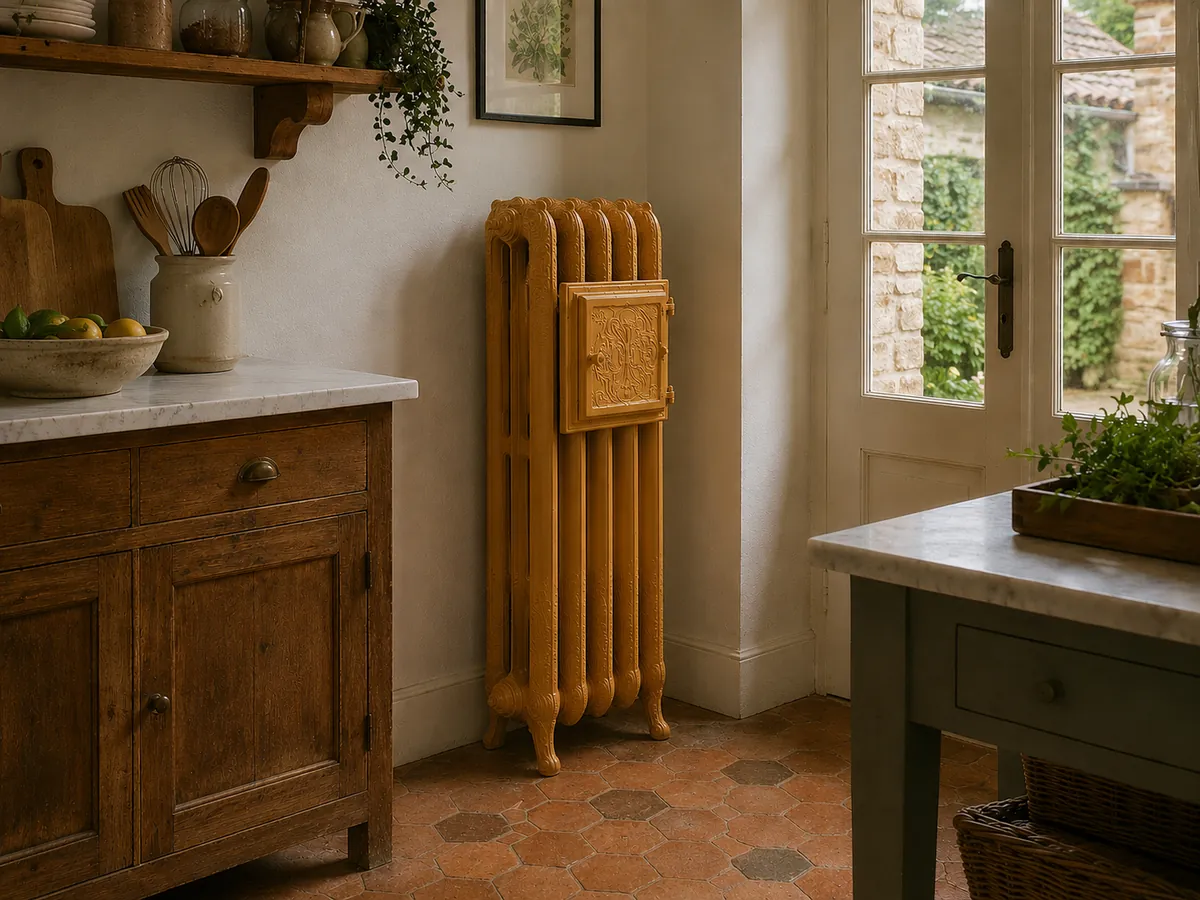 Chauffe-plat en fonte modèle Rococo à 3 colonnes, hauteur 116 cm, Collection REMANENCE