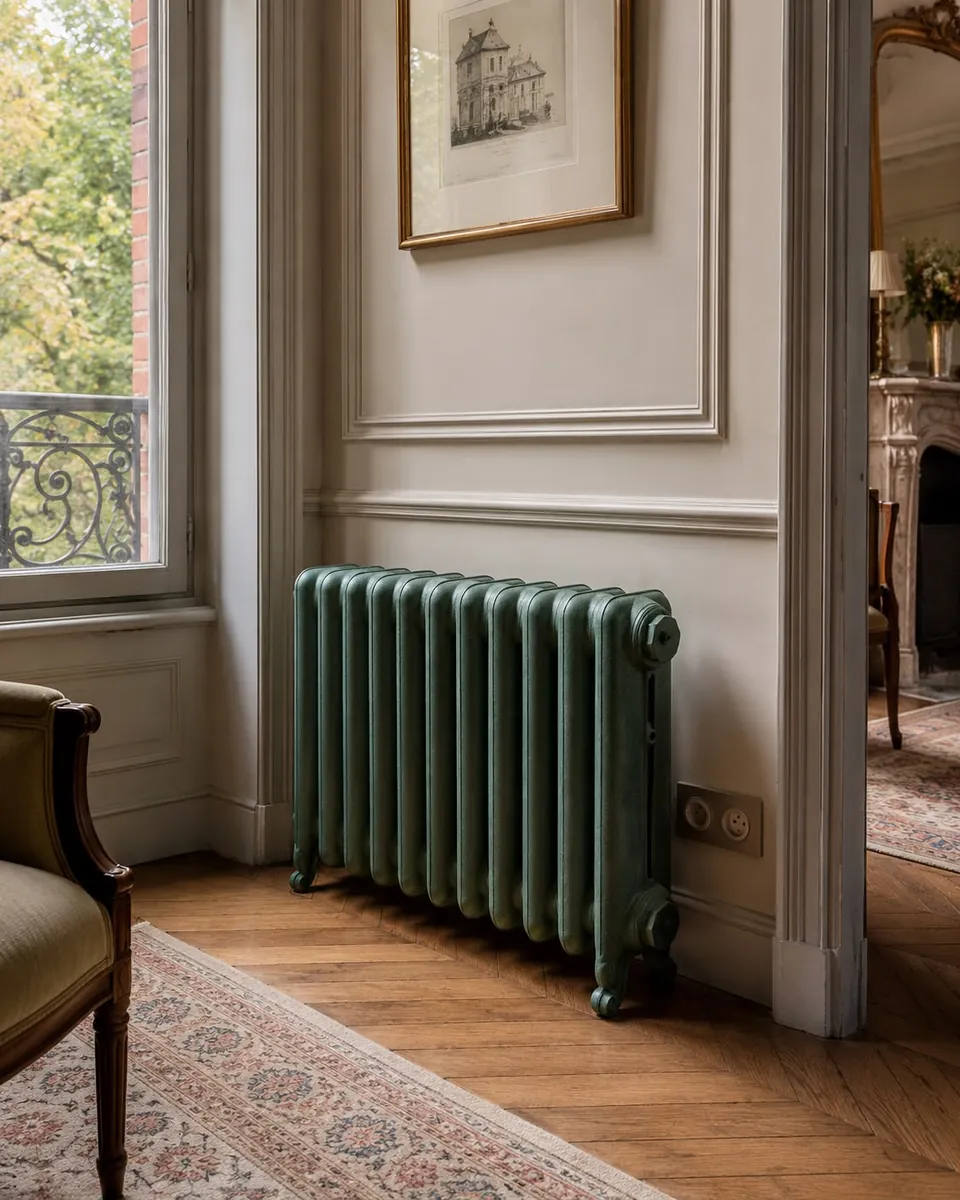 Radiateur en fonte lisse Art déco à 2 colonnes, hauteur 61 cm, Collection REMANENCE