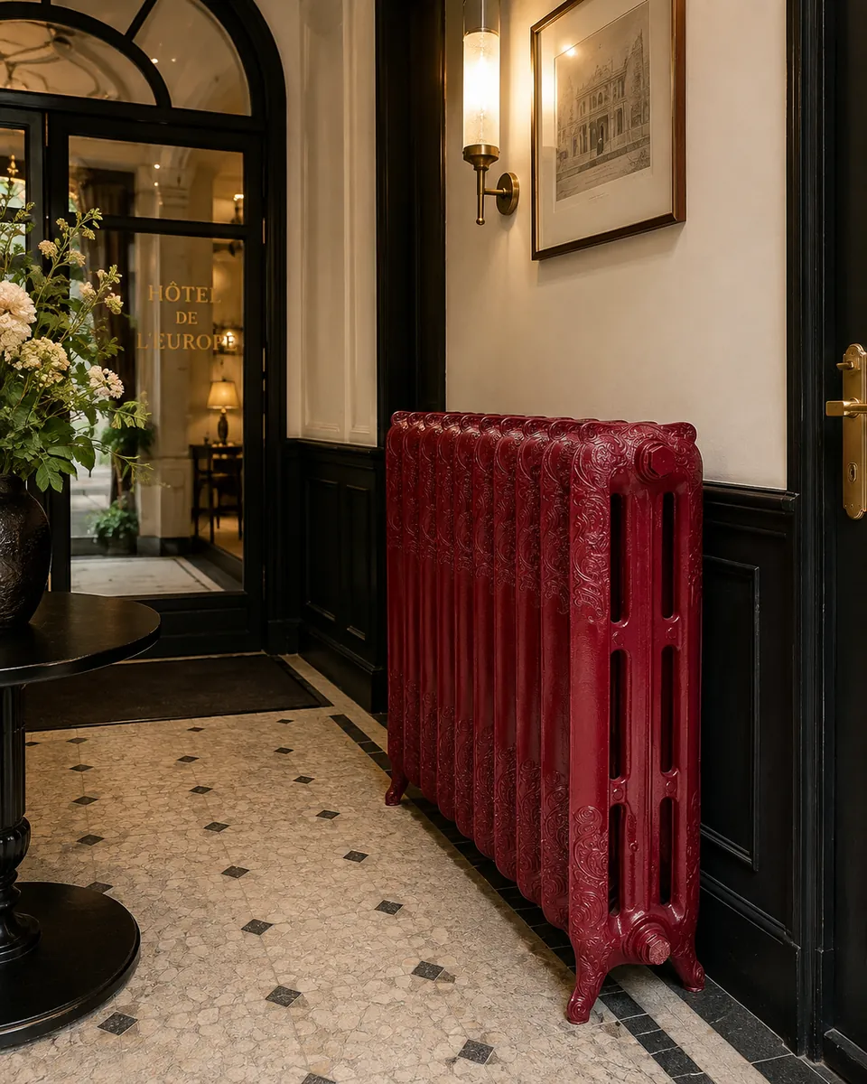 Radiateur en fonte fleuri modèle Rococo à 3 colonnes, hauteur 116 cm, restauré par REMANENCE